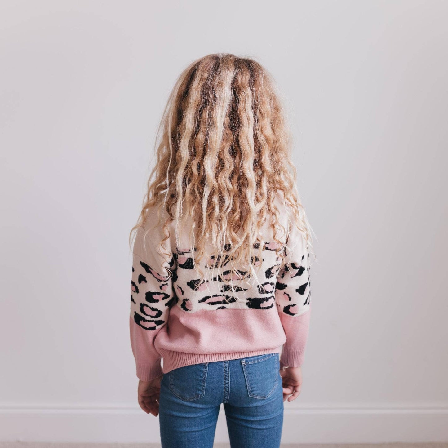 Pink Cream Leopard Crew Neck Fall Winter Sweater