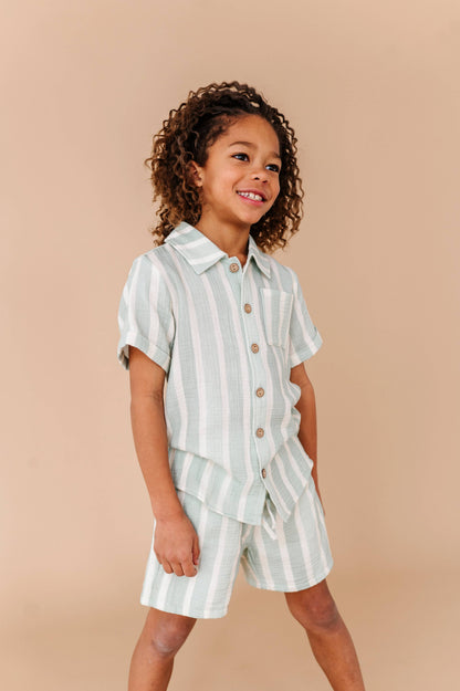 Mint Bay Stripes | BOYS LINEN SET
