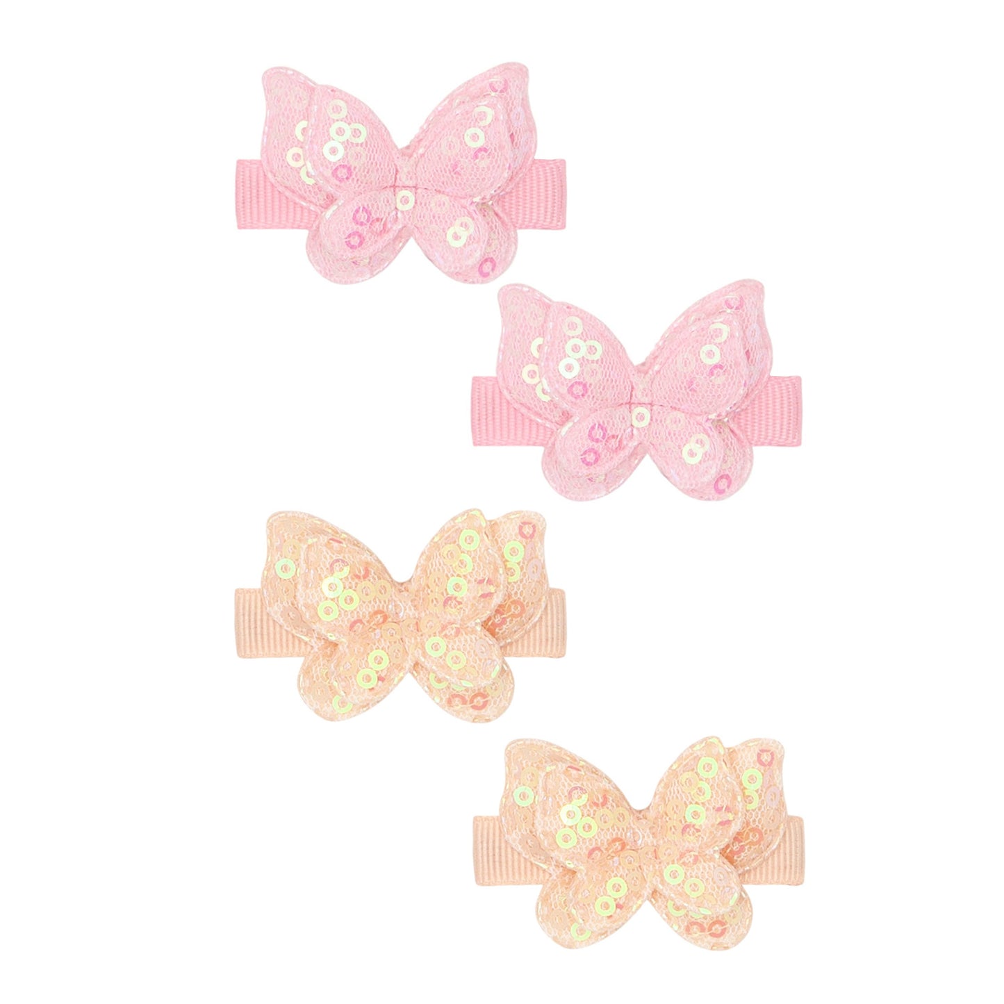 Baby Bling Bows - 4PK SEQUIN BUTTERFLY CLIPS: pink / peach