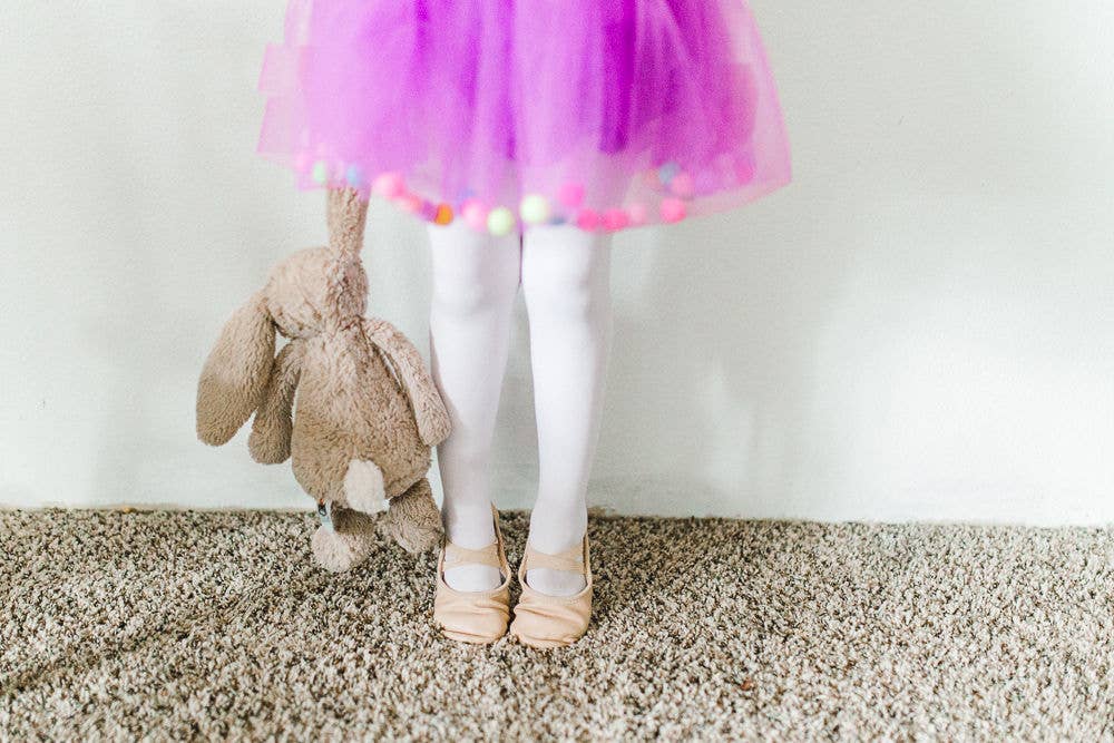 Purple Kids Skirt | Pom Pom Tutu & Bow Hair Tie | 2Pcs Set: Purple