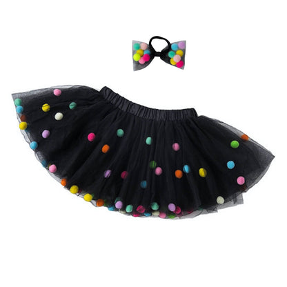 Tutu Skirt | Pom Pom Tutu & Bow Hair Tie 2PC Set | Pink