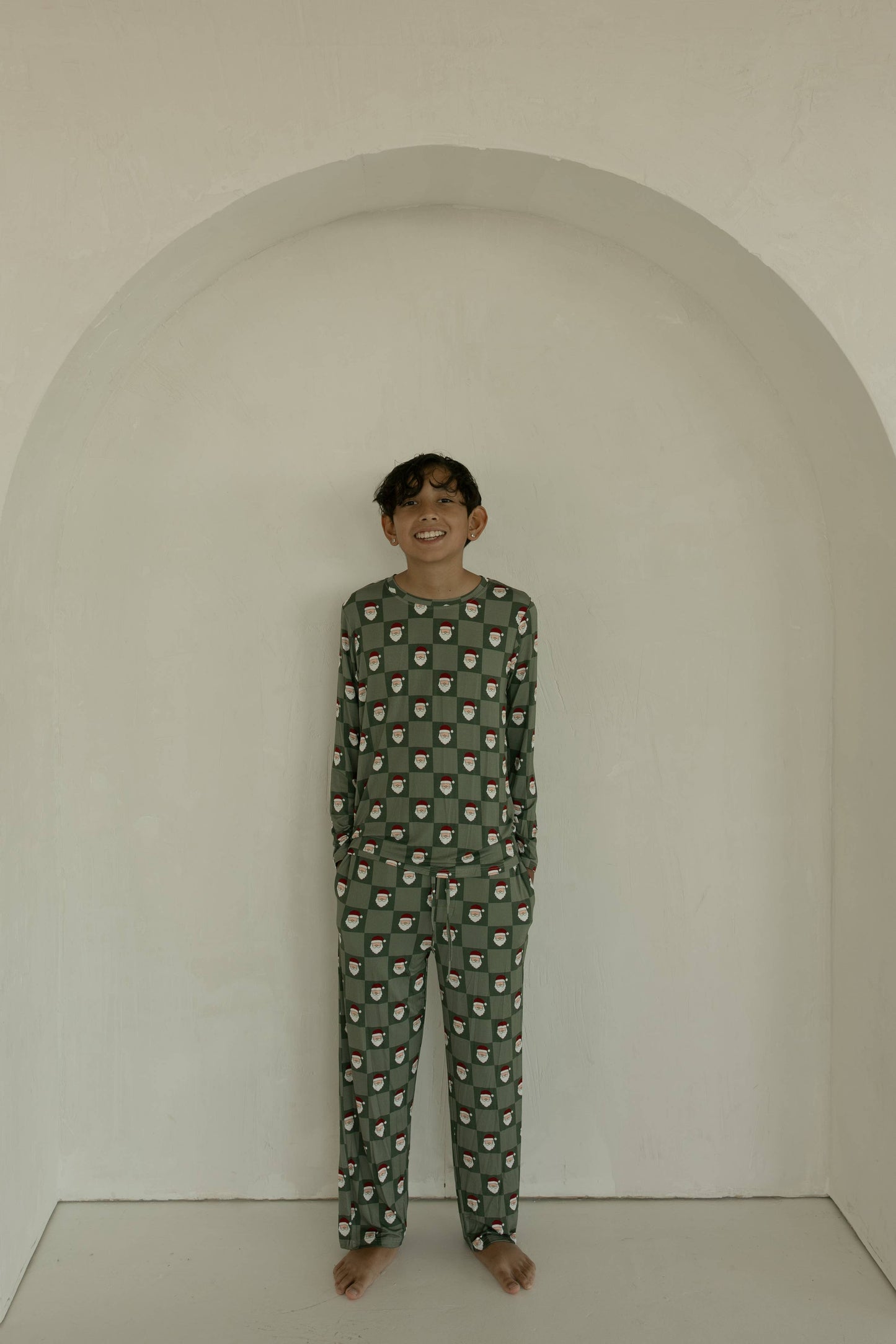 Forever French Baby - Pre-Teen Straight Leg Bamboo Pajamas | Santa Checkerboard: 10/12 Years