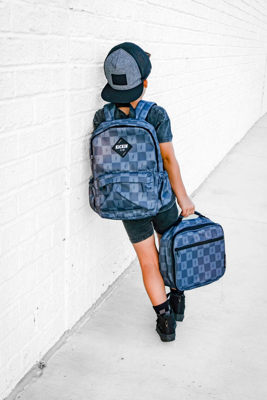 Kickin it up Socks - Gray Check Bolt Mid-Size Backpack