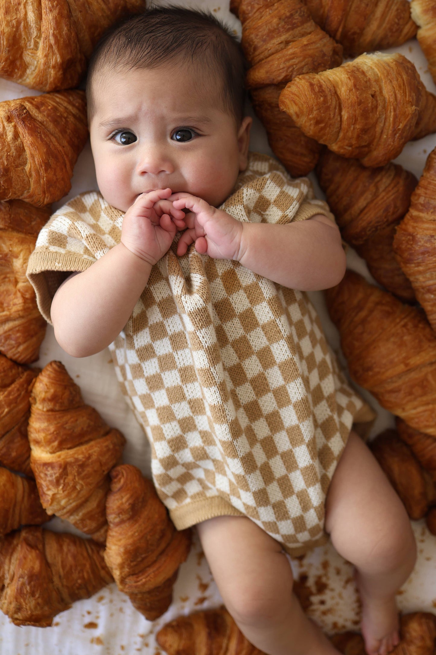 Forever French Baby - Knit Romper | Latte Check