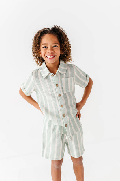 Mint Bay Stripes | BOYS LINEN SET