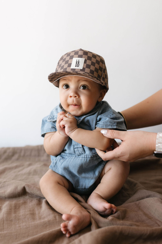 Forever French Baby - Children's Trucker Hat | Faded Brown Checker