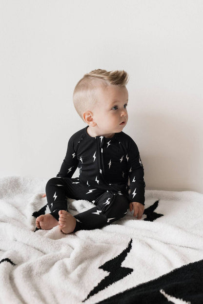 Forever French Baby - Bamboo Zip Pajamas | Midnight Lightning Bolt