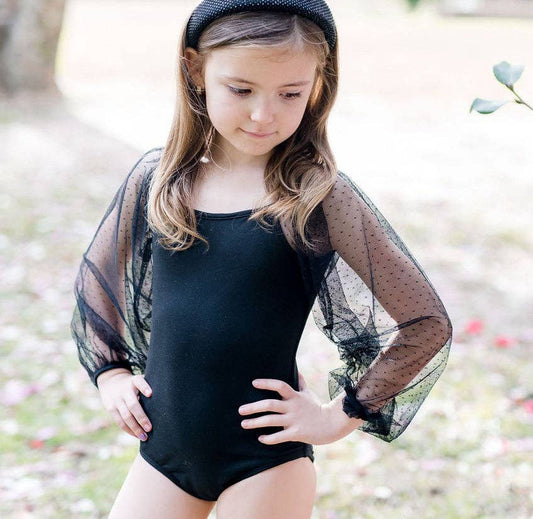 Cheeky Plum - Mesh Leotard - Black Onyx (Long Sleeve)