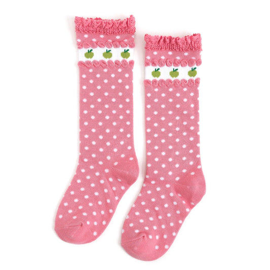 Little Stocking Co. - Apple Lace Top Knee High Socks - Pink Pearl