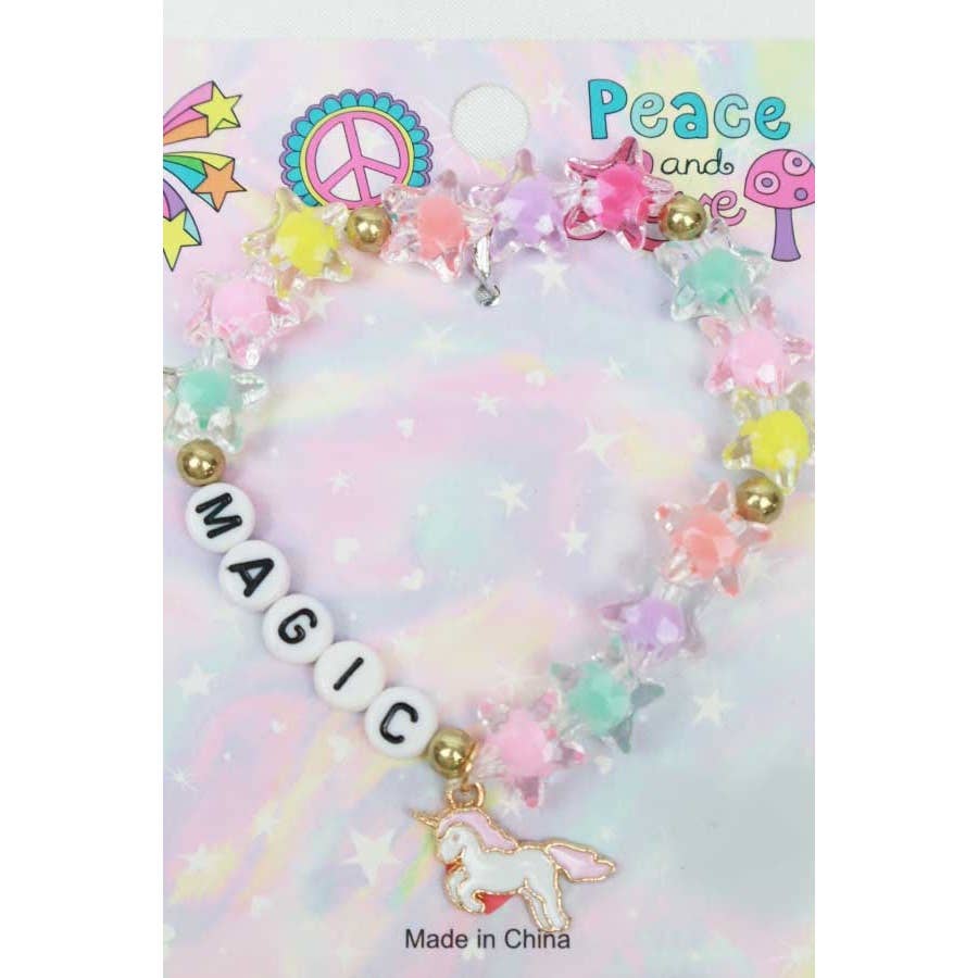 Magic Letter Kids Beads Bracelets with unicorn pendant