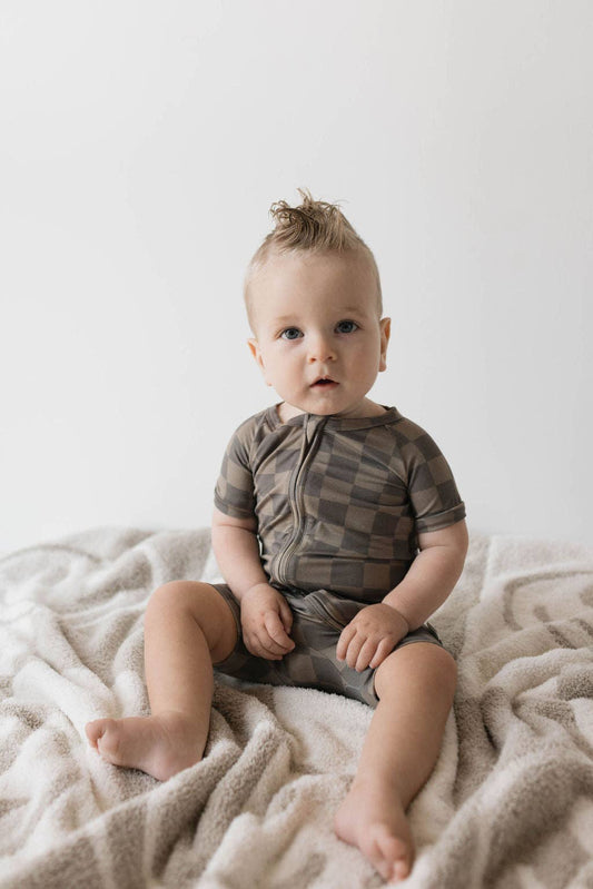 Forever French Baby - Shortie Bamboo Zip | Faded Brown Checker