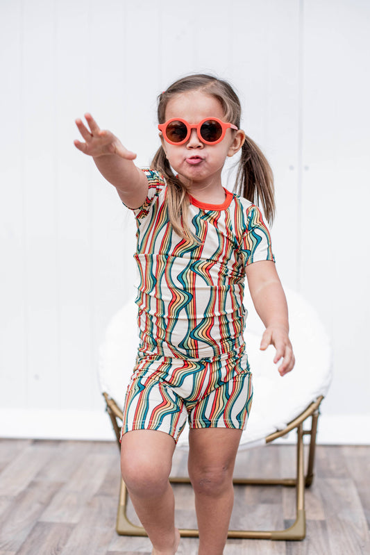 BAMBOO TWO PIECE SHORTIE SET- Retro Rainbow