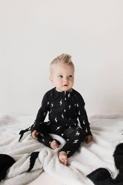 Forever French Baby - Bamboo Zip Pajamas | Midnight Lightning Bolt