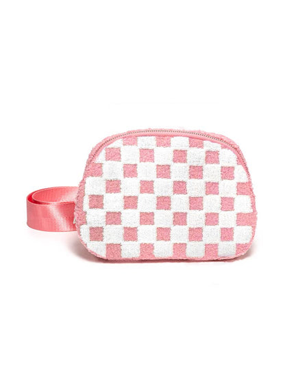 Adjustable Belt Bag - Pink & White Checkered - Pink