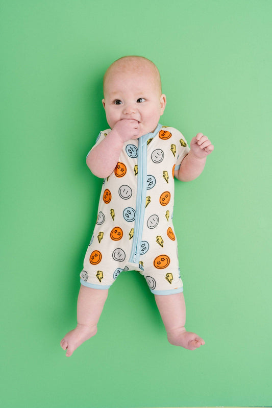 Little One Shop - Electric Smiley Bamboo Short Romper