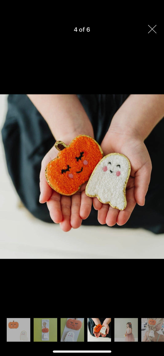 2PK NOVELTY CLIPS: chenille pumpkin & ghost