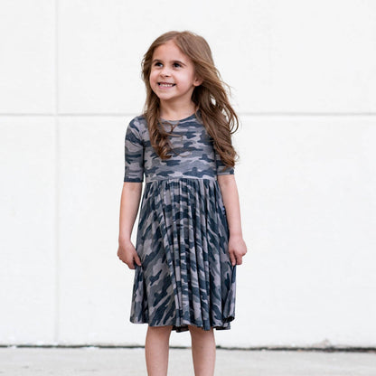 MID SLEEVE BAMBOO DRESS- Camo