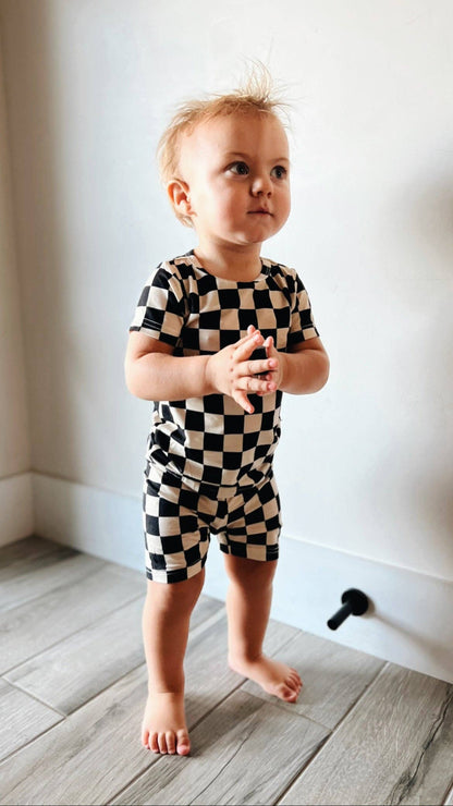 Forever French Baby - Black Checker | Bamboo Short Sets