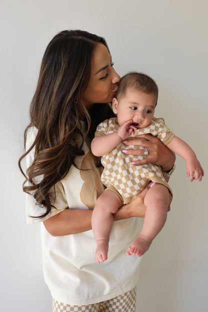 Forever French Baby - Knit Romper | Latte Check