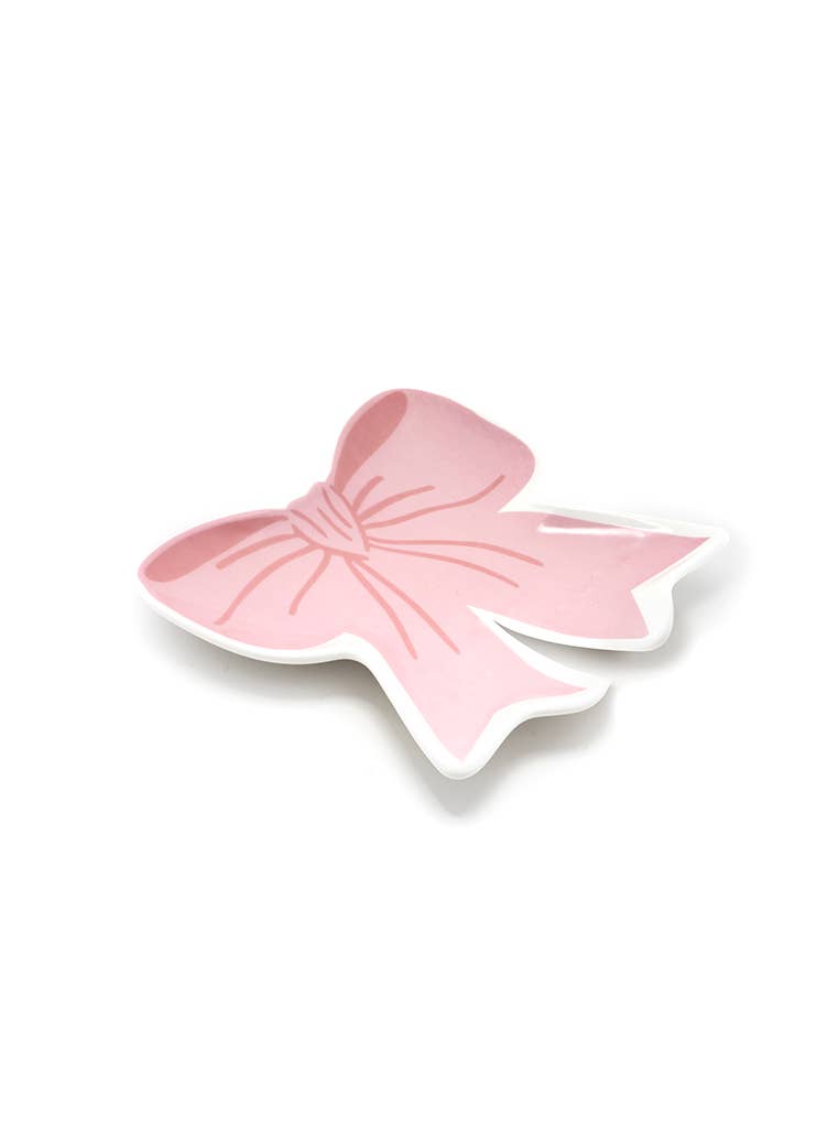Ceramic Trinket & Jewelry Tray / Dish - Pink Ribbon Bow