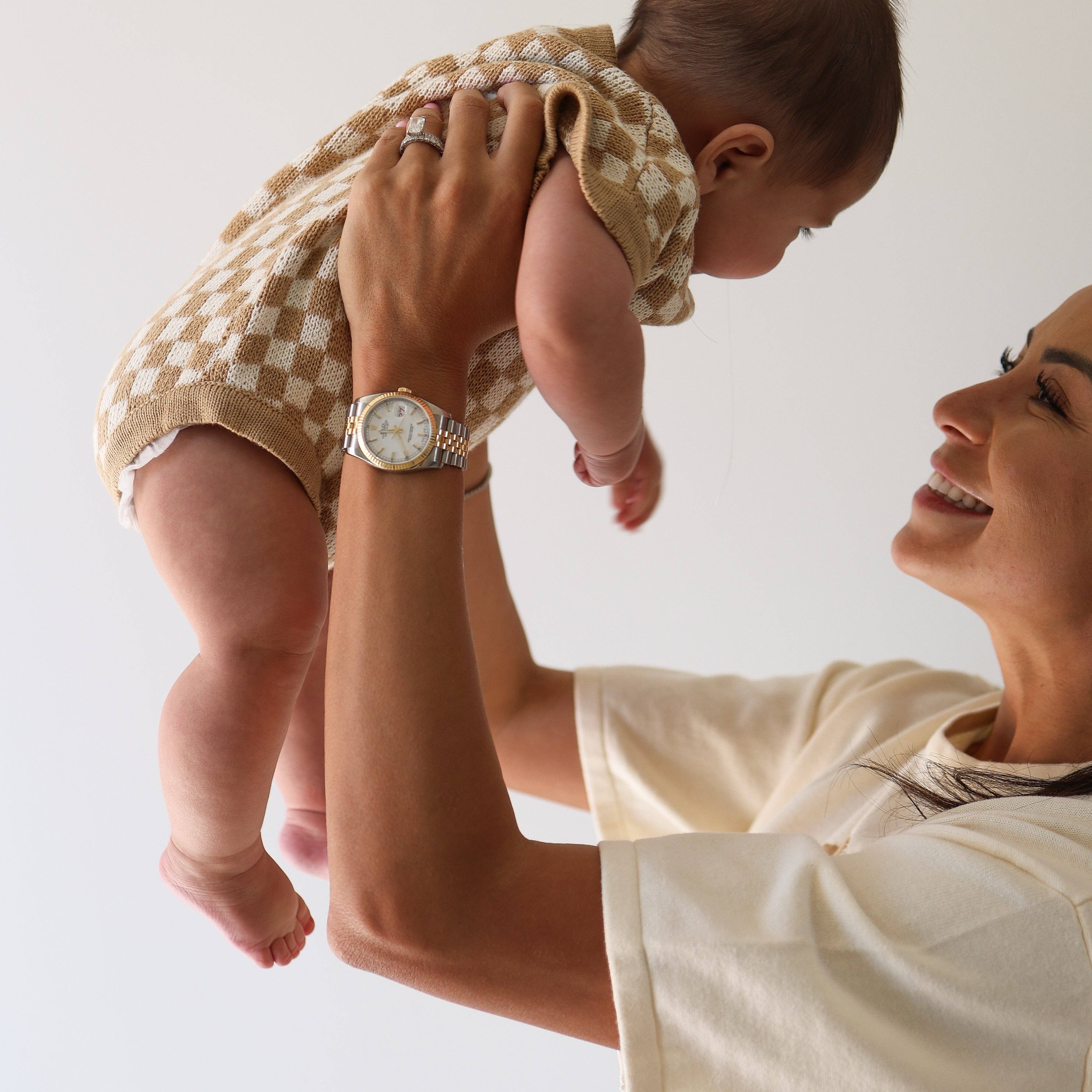 Forever French Baby - Knit Romper | Latte Check – Avery's Avenue