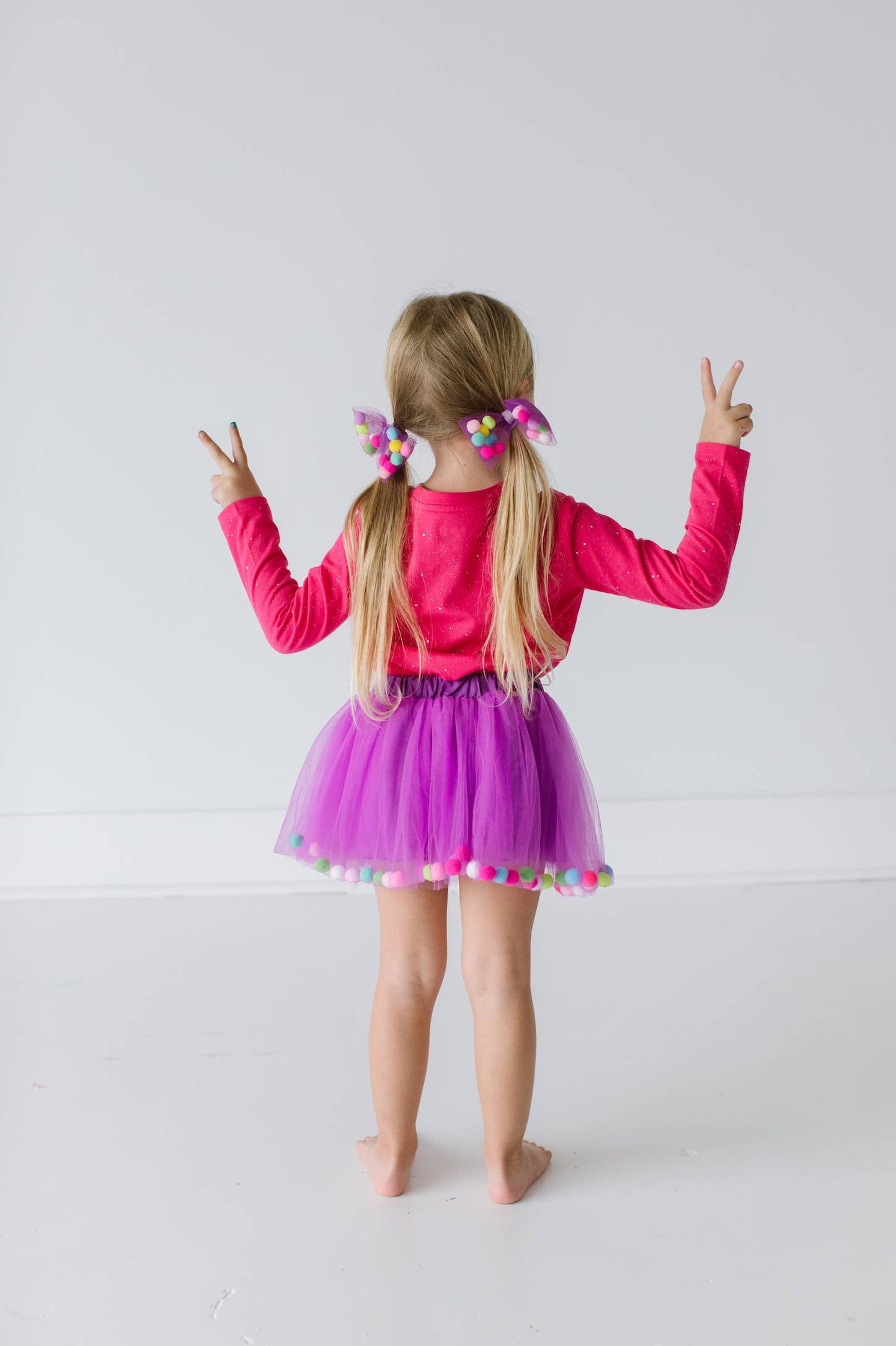 Purple Kids Skirt | Pom Pom Tutu & Bow Hair Tie | 2Pcs Set: Purple