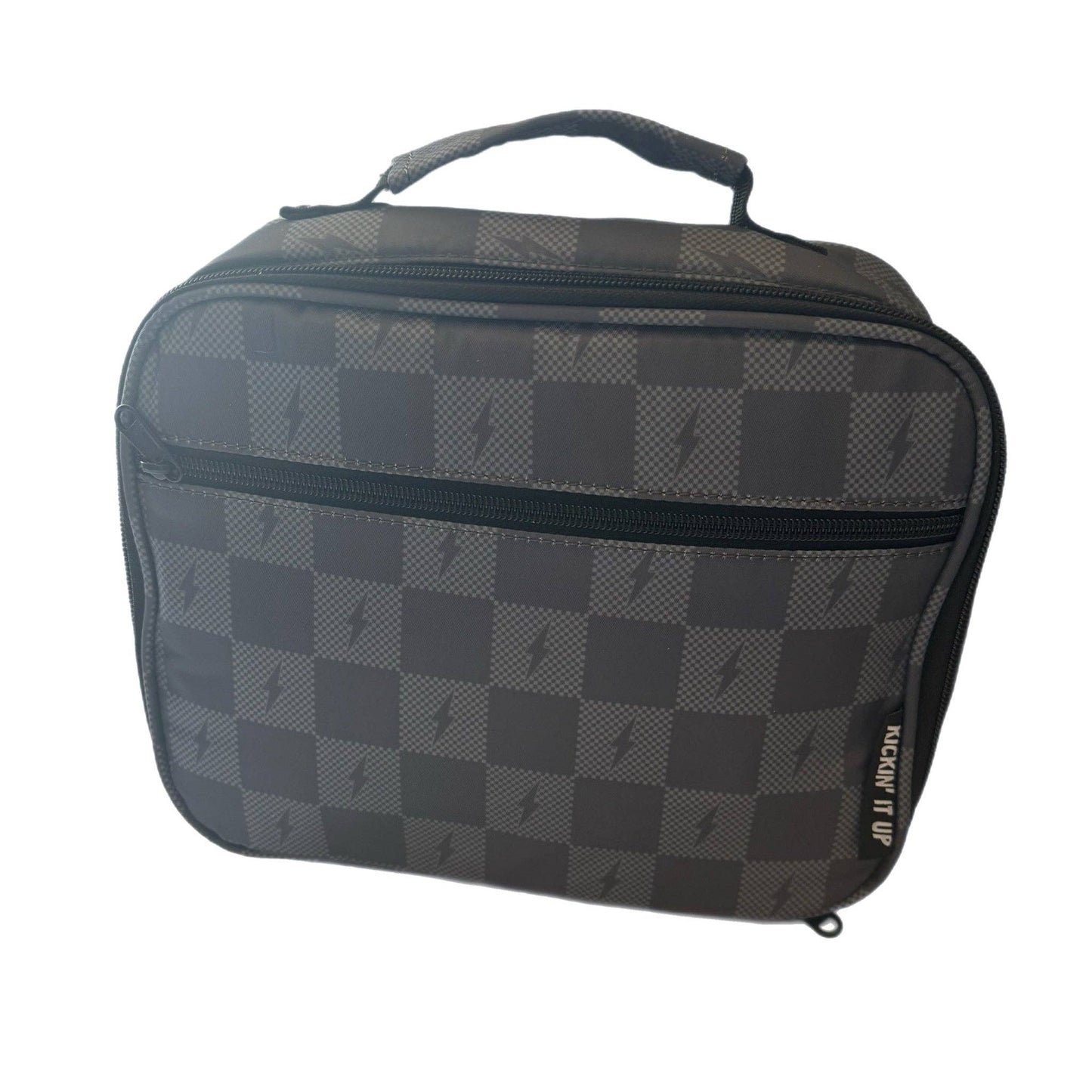 Kickin it up Socks - Gray Check Bolt Lunch Box