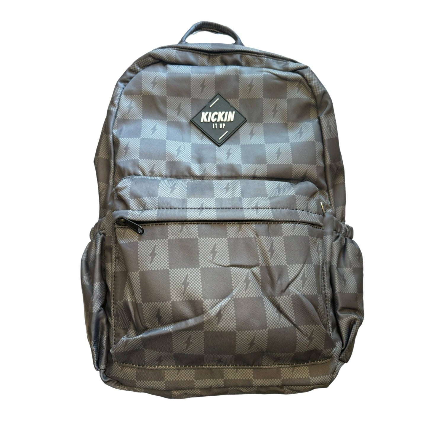 Kickin it up Socks - Gray Check Bolt Full Size Backpack