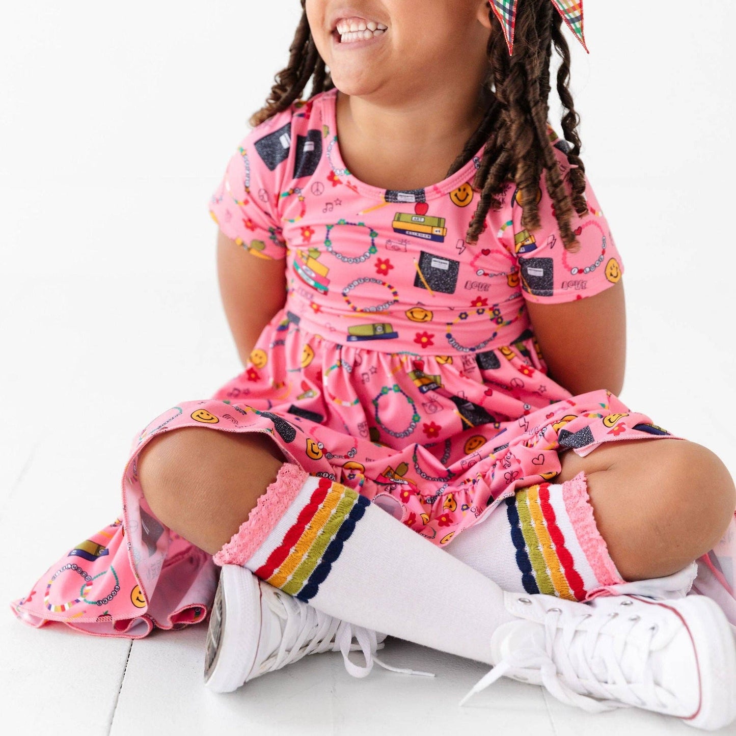 Little Stocking Co. - Rainbow Bubble Stripe Lace Top Knee High Socks