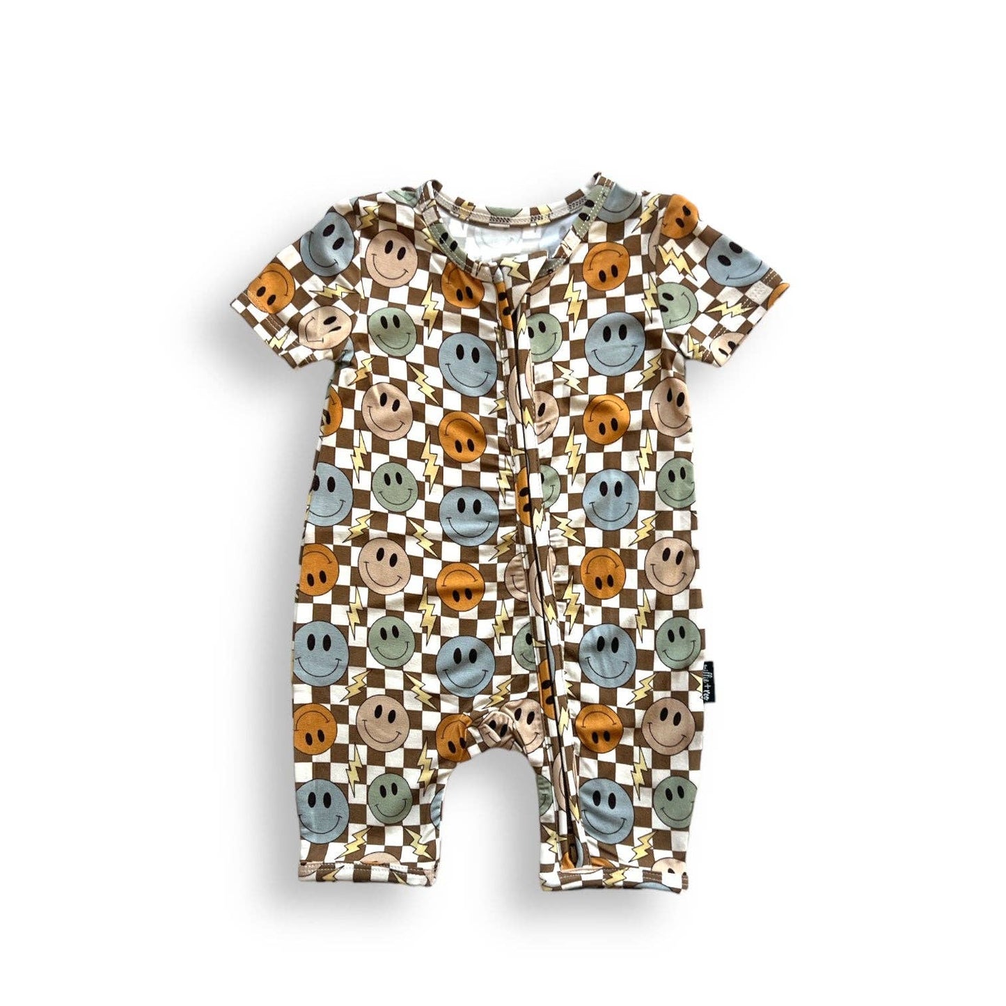 SHORTIE ZIP ROMPER - Beige Happy Smiles