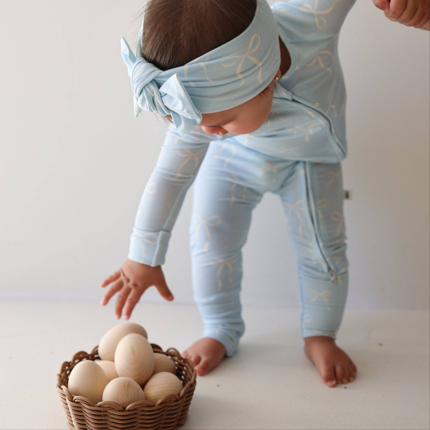 Forever French Baby - Bamboo Zip Pajamas | Blue Bows