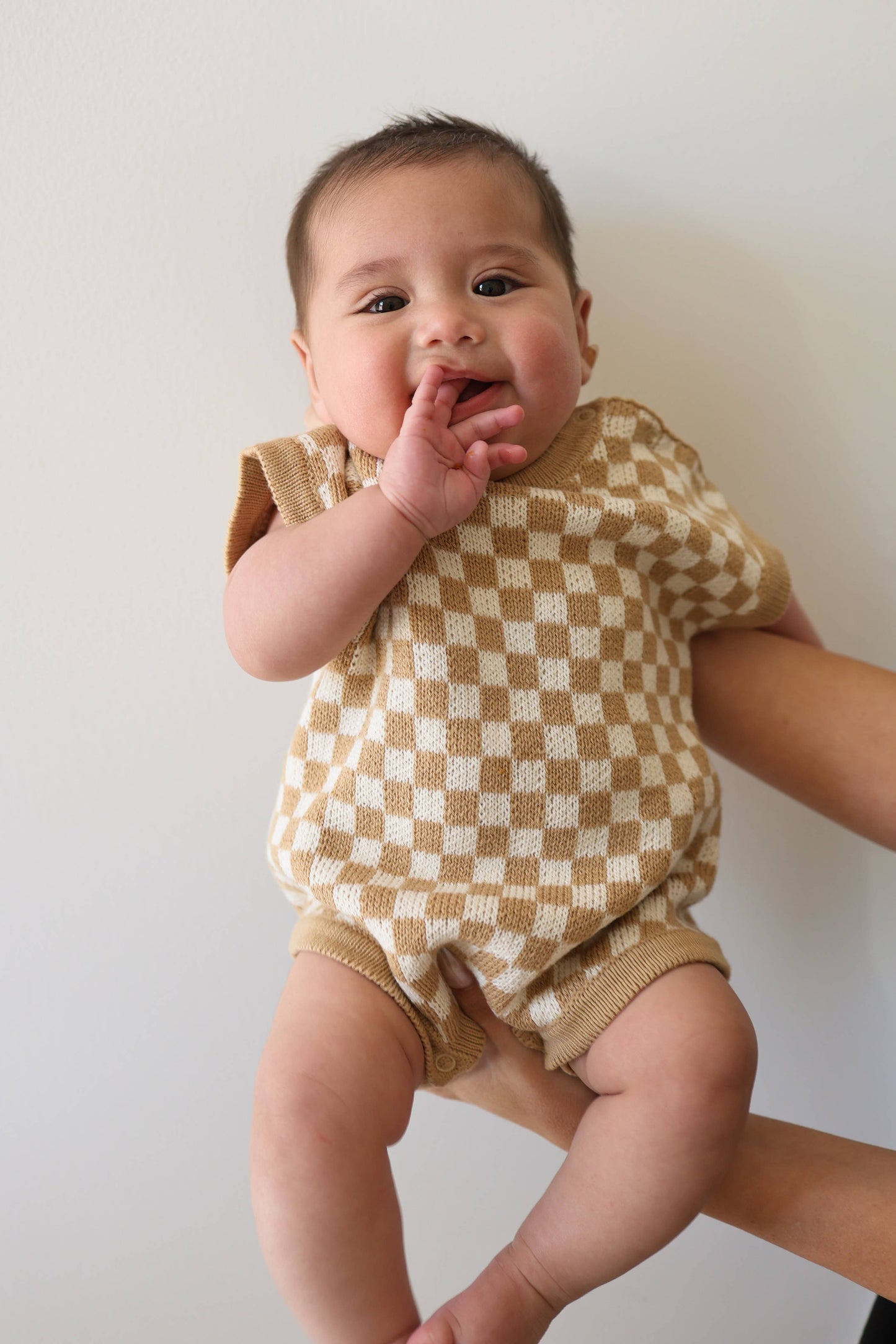 Forever French Baby - Knit Romper | Latte Check
