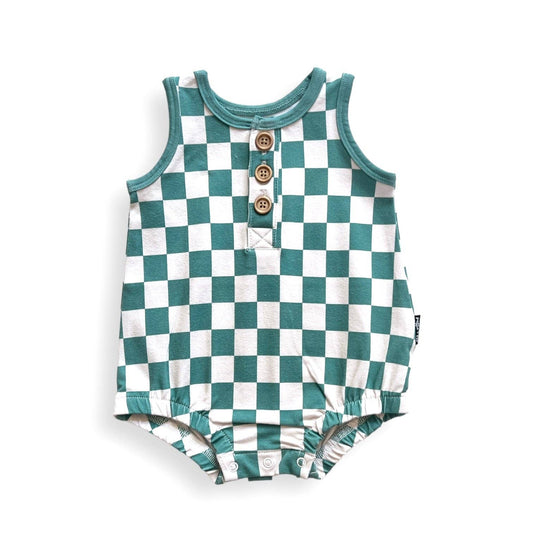 millie + roo - ORGANIC COTTON HENLEY ROMPER- Sage Check