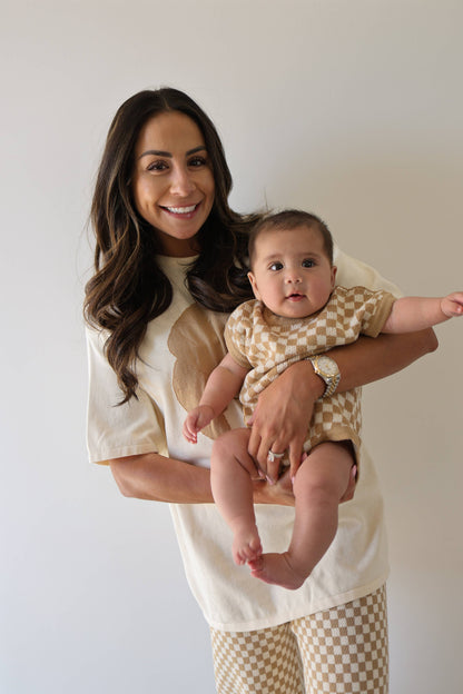 Forever French Baby - Knit Romper | Latte Check