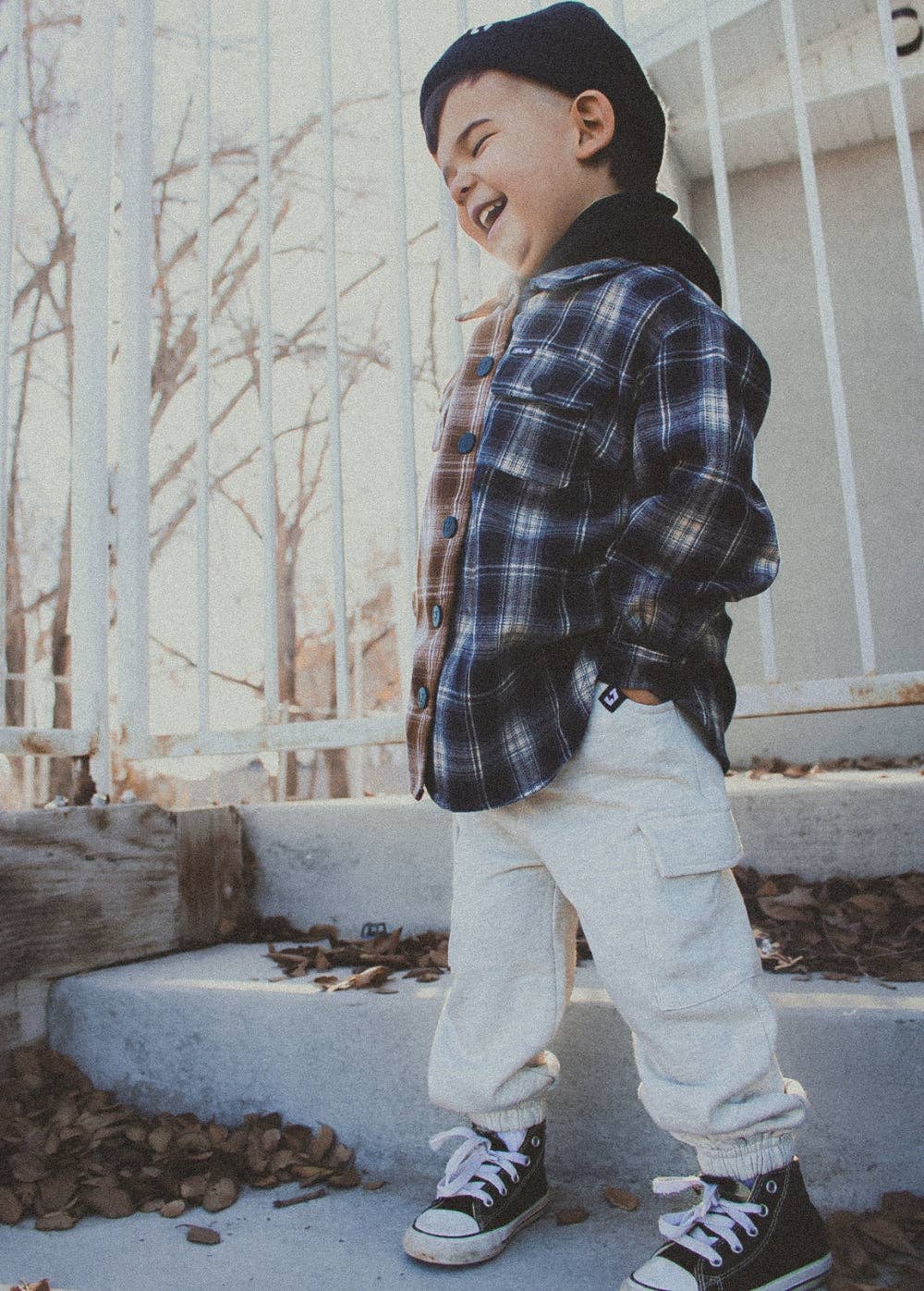 Little Trouble - Two-Tone Flannel Navy/Brown