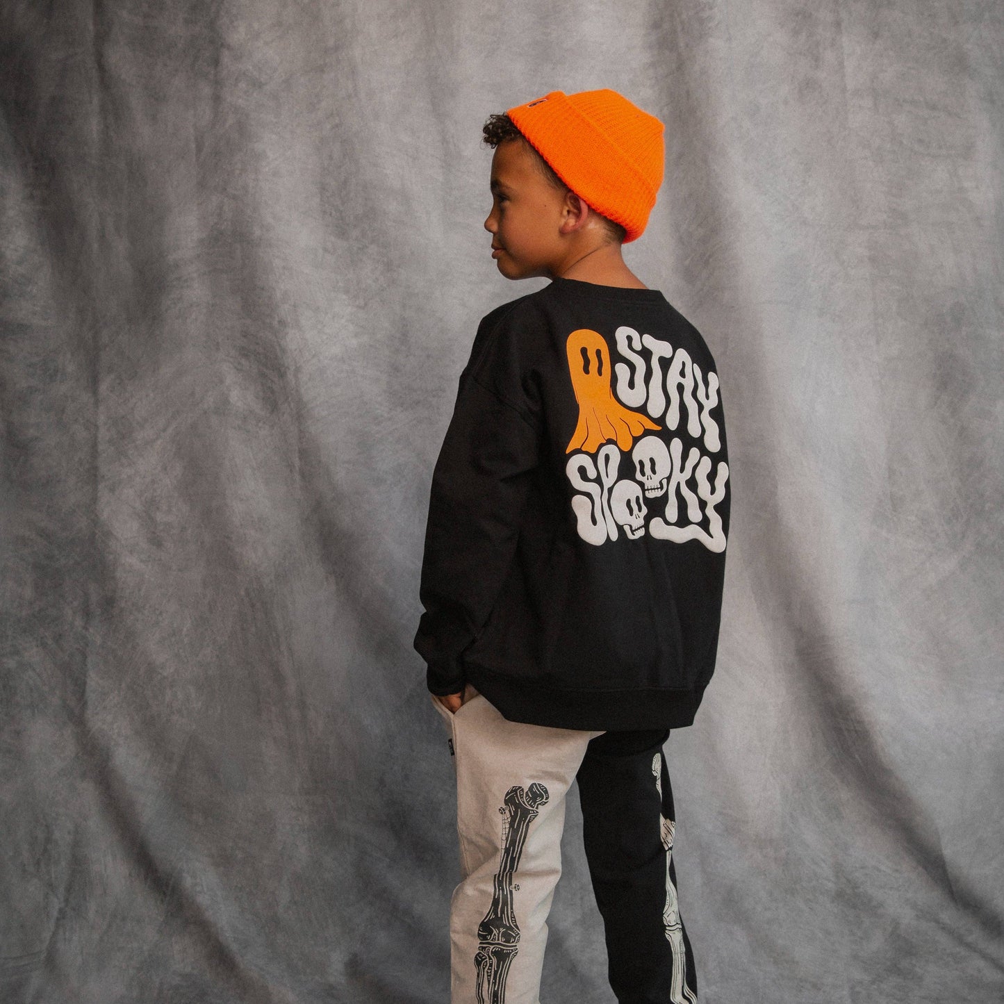 RAGS - Drop Shoulder Kids Sweatshirt - 'Stay Spooky' - Asphalt