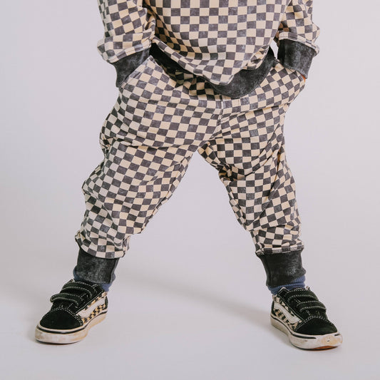 RAGS - Relaxed Joggers - Washed B&W Check