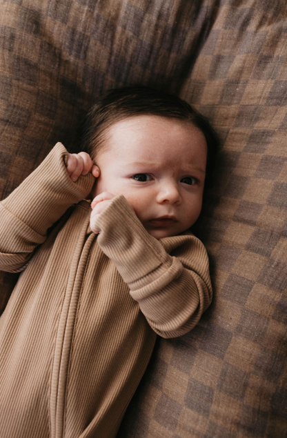 Forever French Baby - Bamboo Zip Pajamas | Ribbed Milk Chocolate