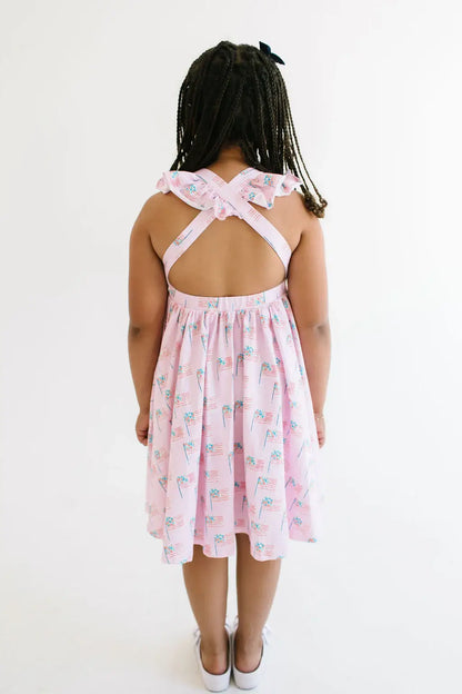 Ollie Jay - Rosita Dress in Pink Flags | Girls Pocket Twirl Dress