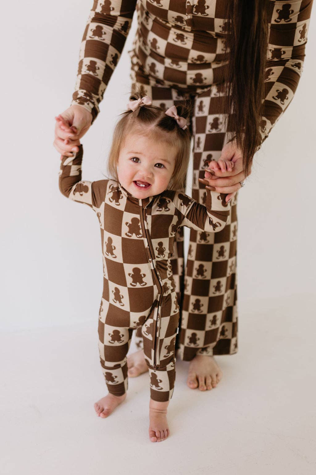 Forever French Baby - Bamboo Zip Pajamas | Gingerbread Checkerboard