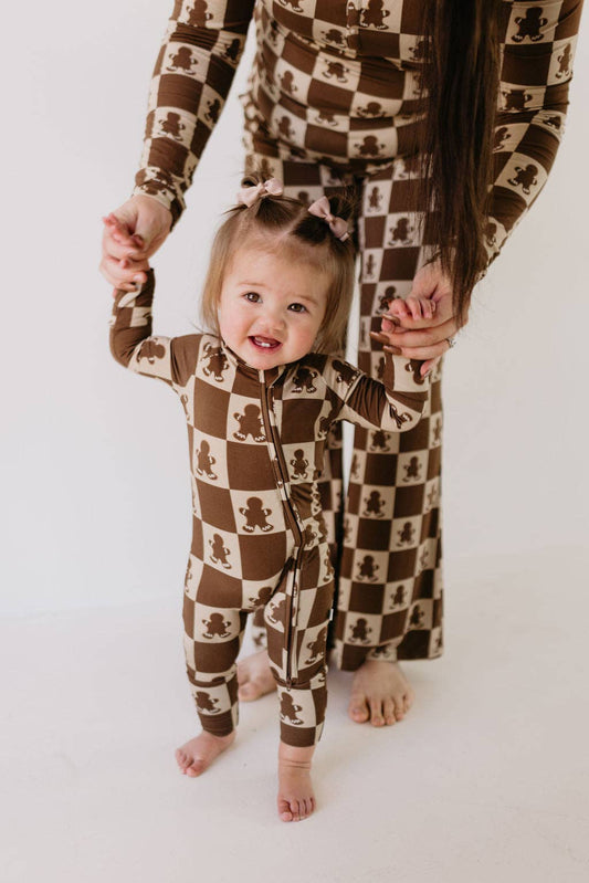 Forever French Baby - Bamboo Zip Pajamas | Gingerbread Checkerboard