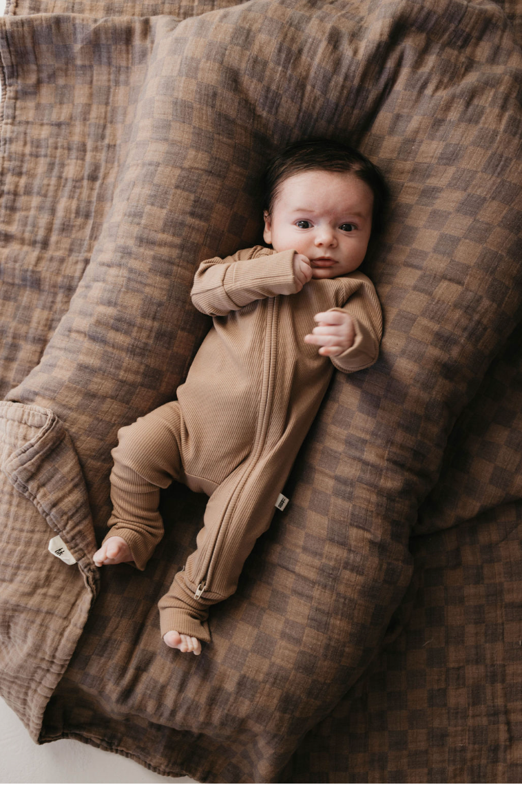 Forever French Baby - Bamboo Zip Pajamas | Ribbed Milk Chocolate