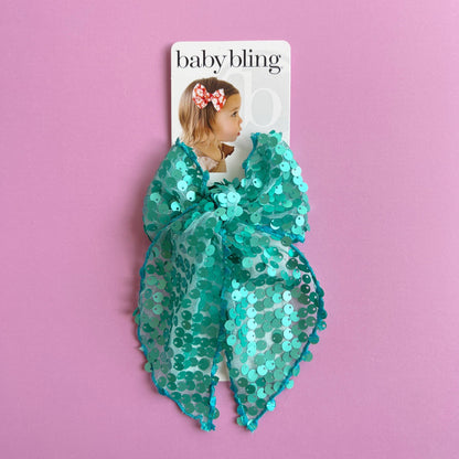 Baby Bling Bows - POINTED BIG BELLE CLIP: teal scales