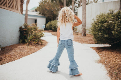 Light Wash Denim Double Ruffle Jeans