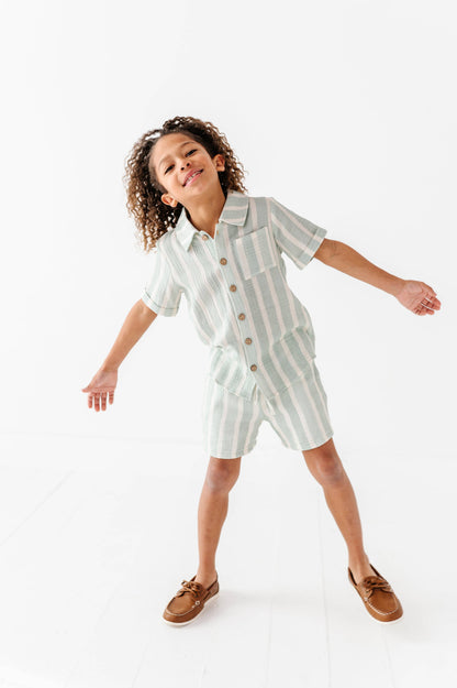 Mint Bay Stripes | BOYS LINEN SET