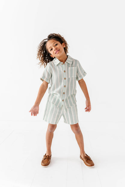 Mint Bay Stripes | BOYS LINEN SET