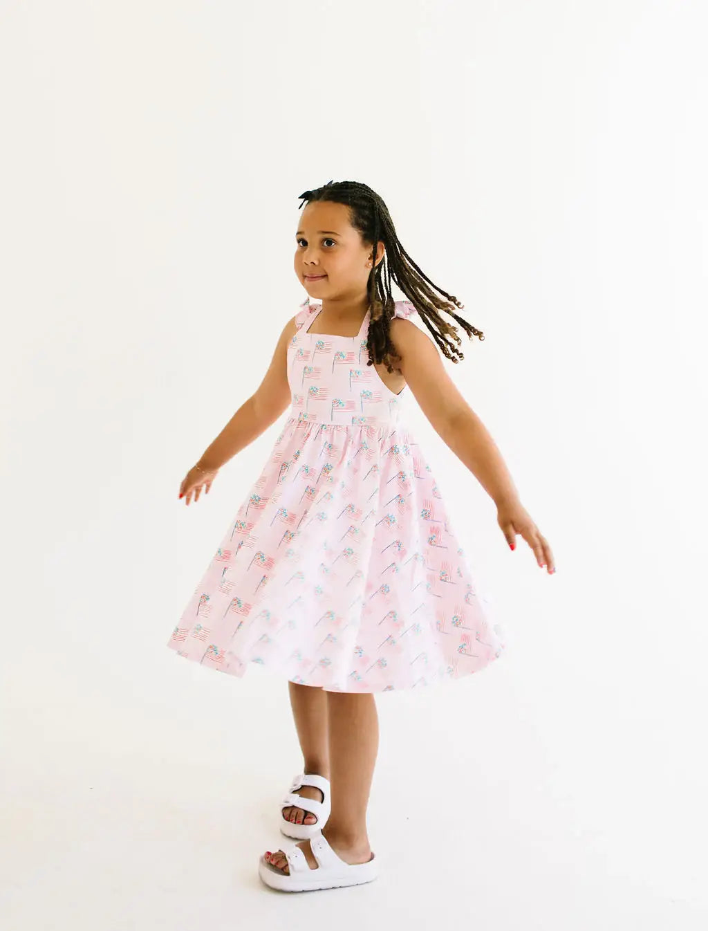Ollie Jay - Rosita Dress in Pink Flags | Girls Pocket Twirl Dress