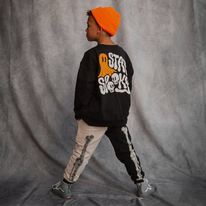 RAGS - Drop Shoulder Kids Sweatshirt - 'Stay Spooky' - Asphalt