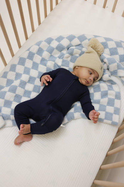 Forever French Baby - Bamboo Zip Pajamas | Blueberry Ribbed