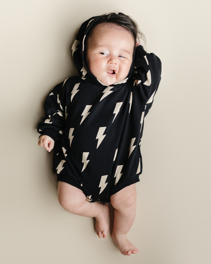 Hooded Bubble Romper  |  Black Bolts